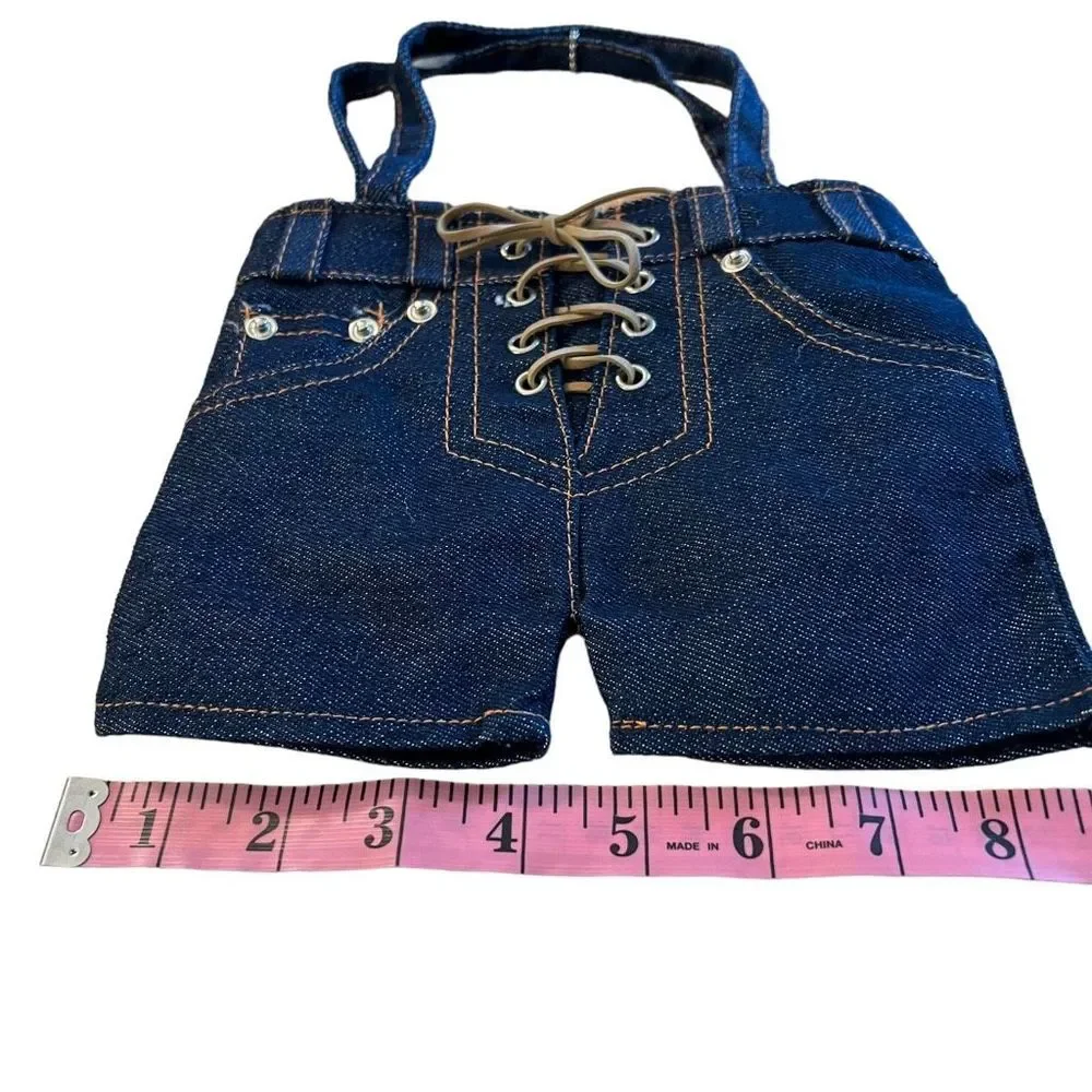 Small Blue Jean‎ Purse Handbag Zipper Closure Faux Lace Up Look Clutch Size Bag